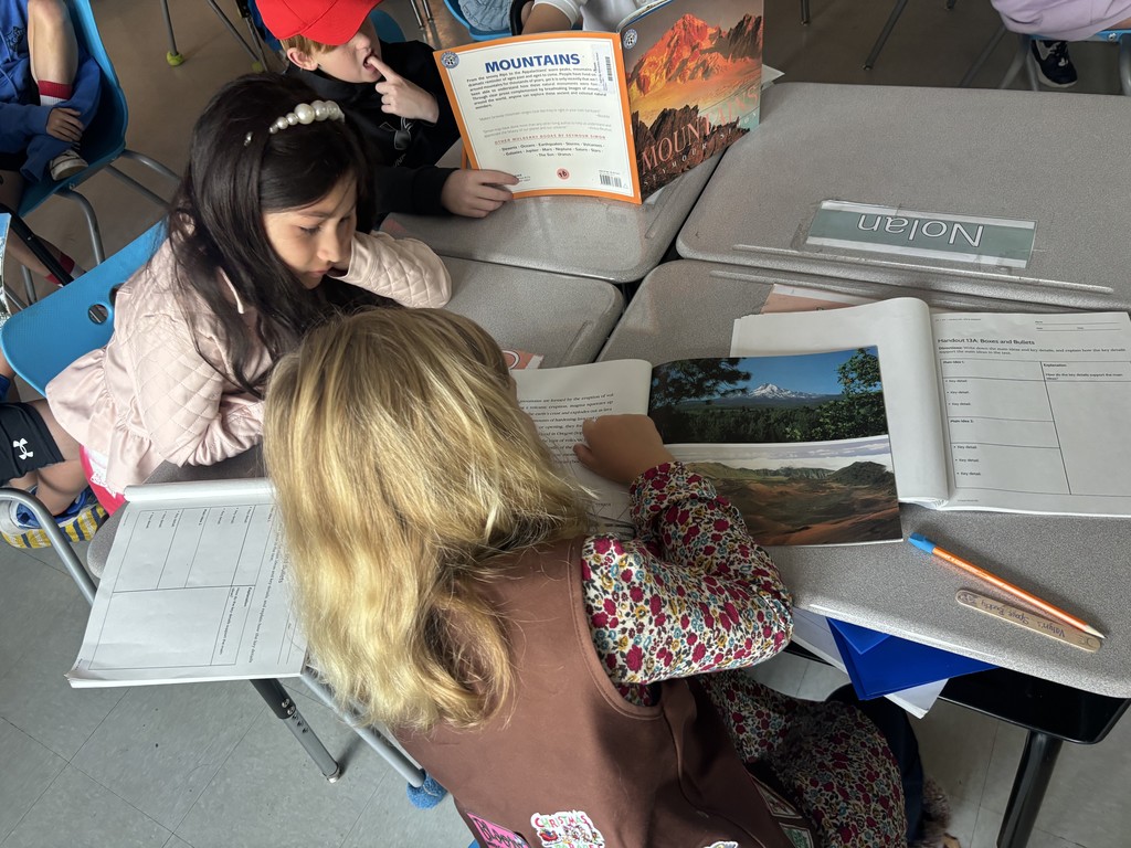 4th grade students working in groups on a writing project