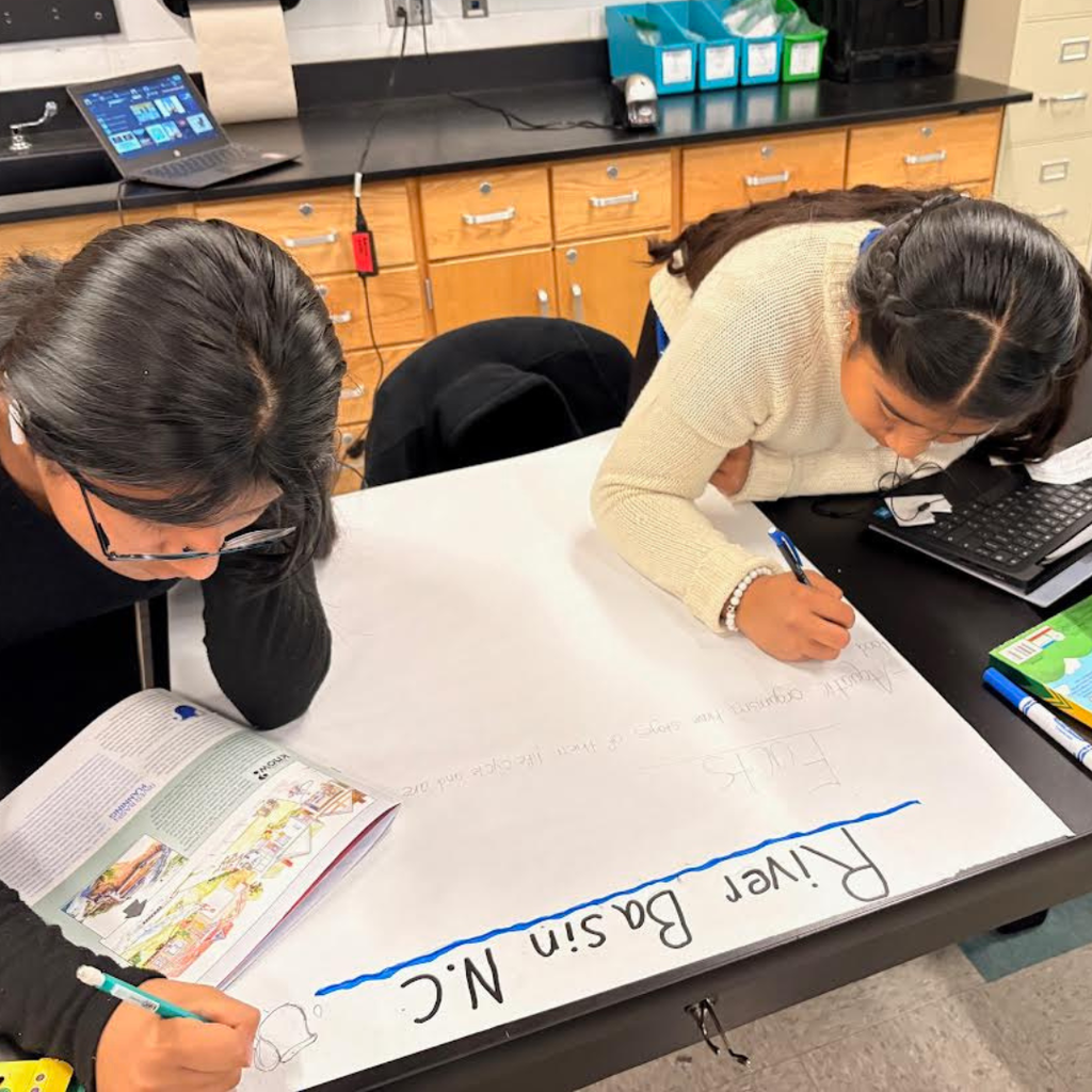 students working in groups in science class