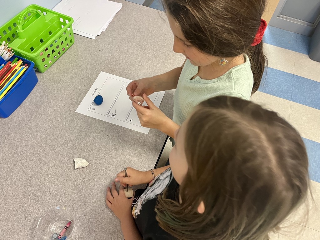 2nd grade students working in groups on a science activity 