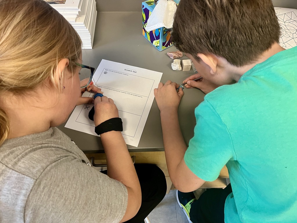 2nd grade students working in groups on a science activity 