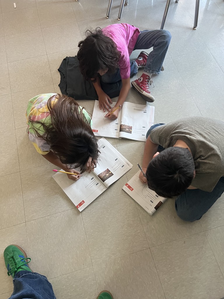 2nd graders working in groups on math problems