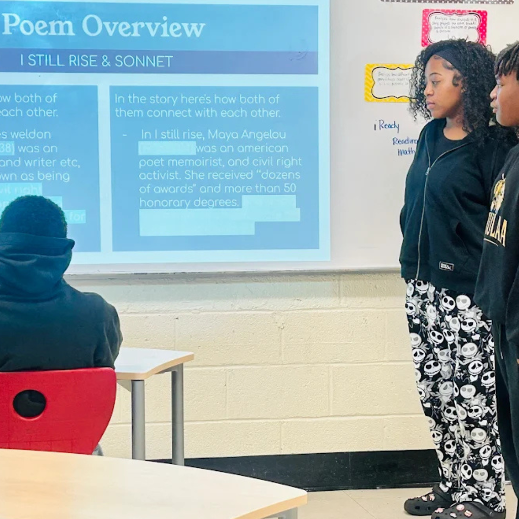 students standing at presentation board