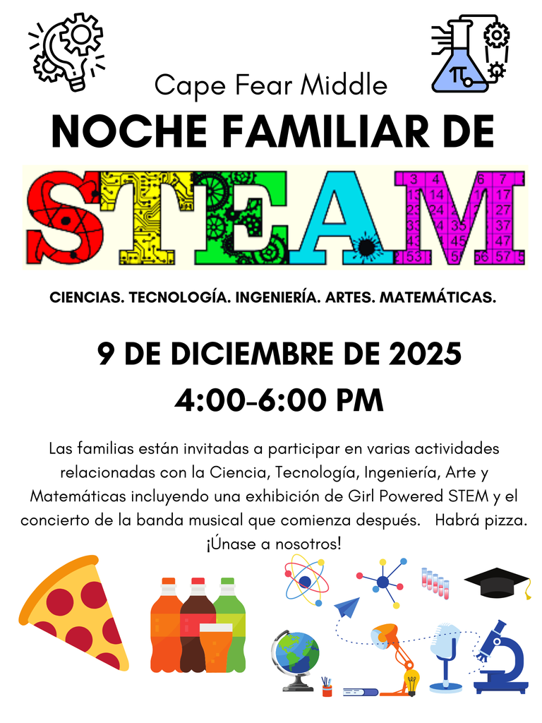 STEAM Night at CFMS and band concert to follow tomorrow Tuesday, December 9th.
