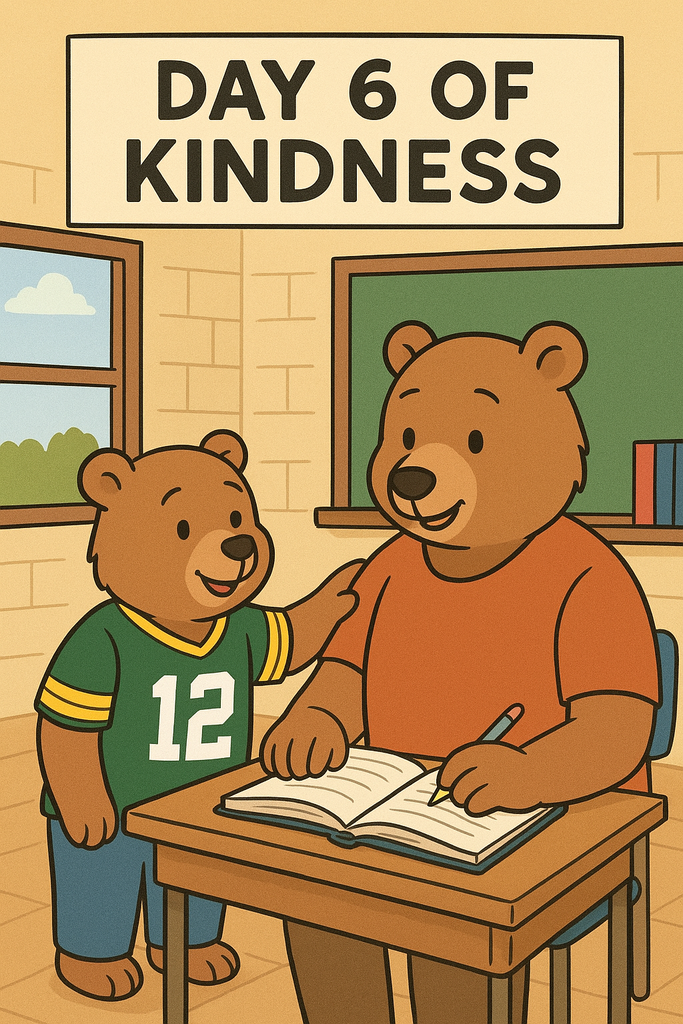 Day 7 of Kindness: Help a student or teacher.  Spirit day: Team kindness: wear your favorite team apparel.