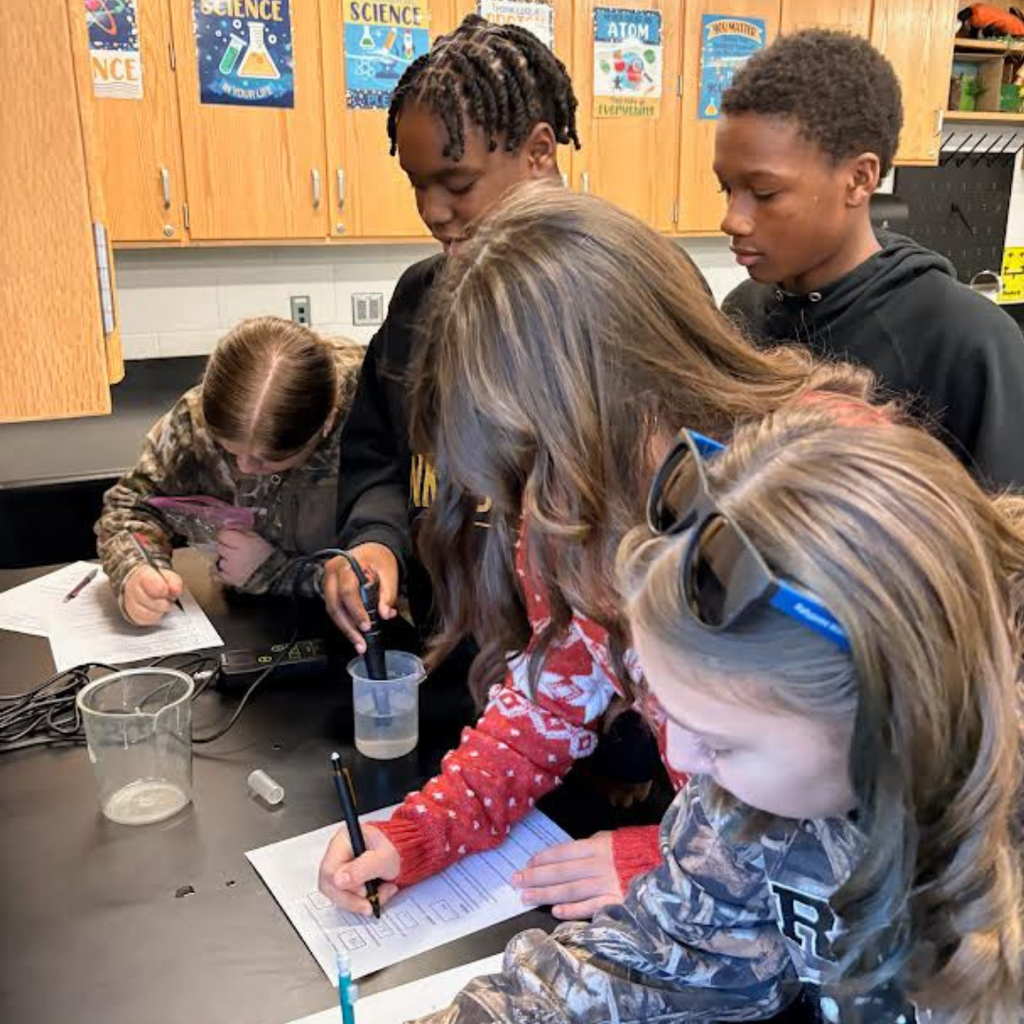 students in science class