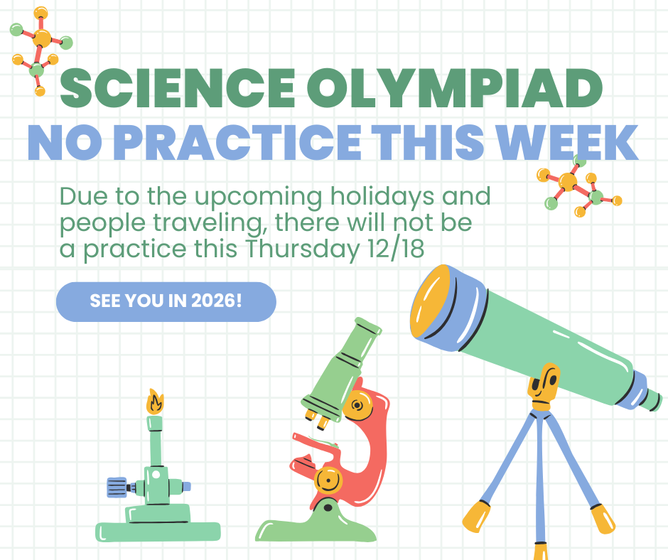 grid background with science equipment and info about no practice this week