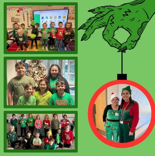 staff & students dressed in green for grinch day