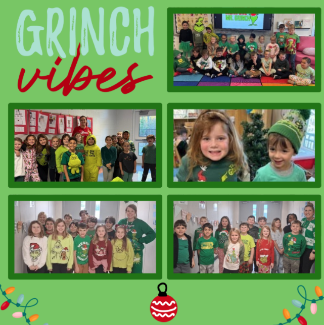 staff & students dressed in green for grinch day