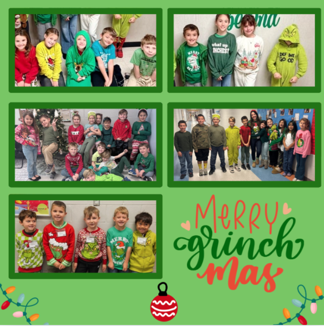 staff & students dressed in green for grinch day