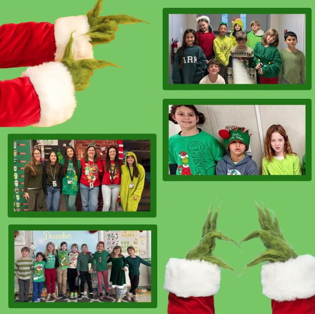 staff & students dressed in green for grinch day