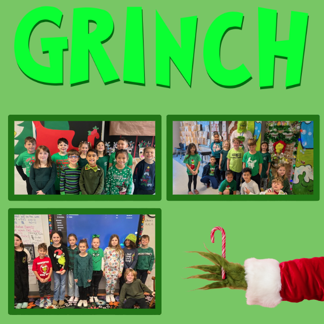 staff & students dressed in green for grinch day