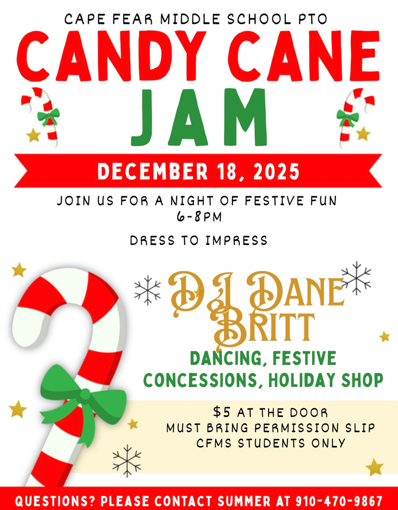 CFMS PTO presents: Candy Cane Jam tomorrow, Thursday, December 18th from 6-8pm.