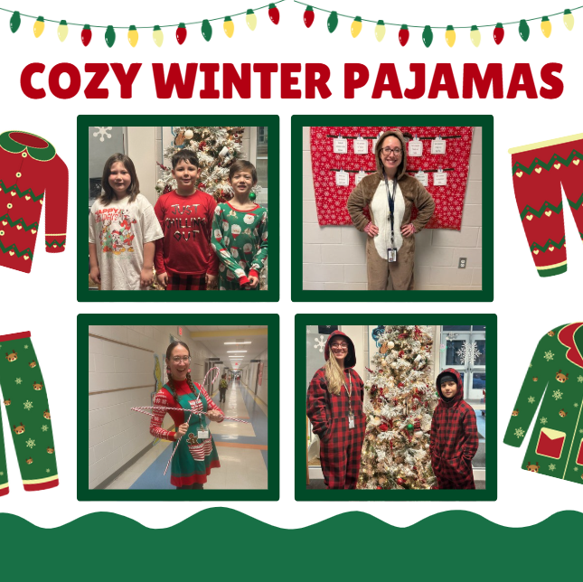 students and staff wearing their cozy winter pajamas 