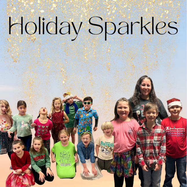 students and staff wearing their holiday sparkles 