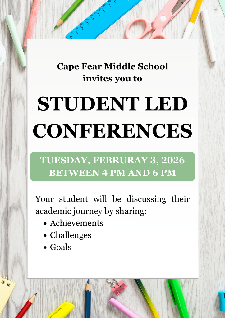 Student led conferences; Tuesday, February 3, 2026 between 4 pm and 6 pm