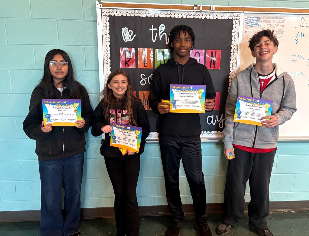 Congratulations to Valeria, Reagan, Jeremiah, and Cayden for being named our December 7th Grade Students of the Month! 🎉