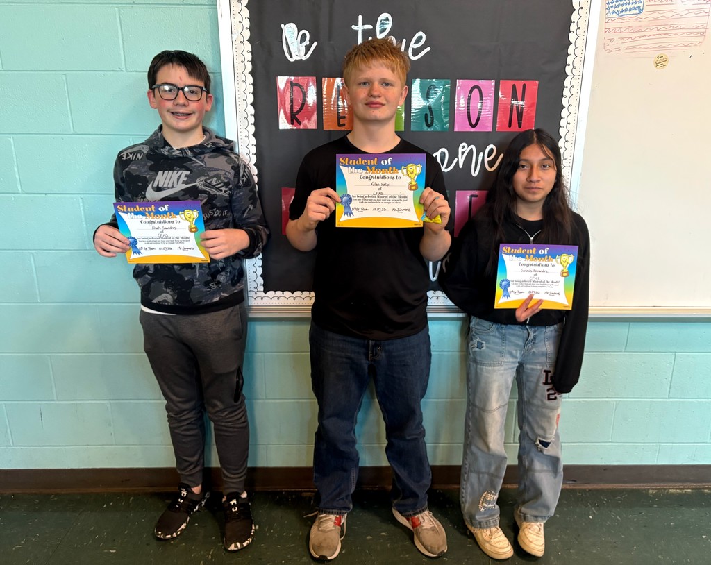 Congratulations to Noah, Kallen, Genesis, and Sugey (not pictured) for being named our December 8th Grade Students of the Month! 🎉