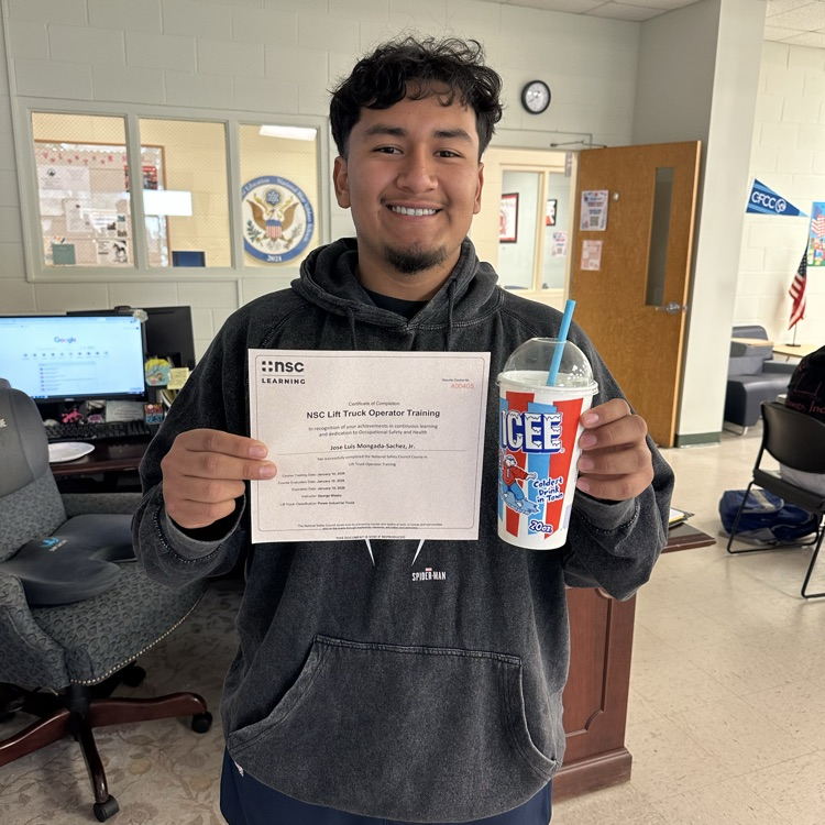 Jose with his forklift certification