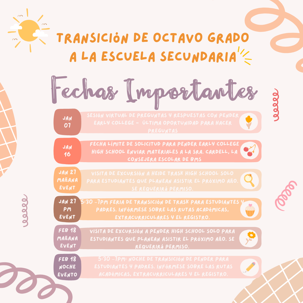 8th grade transition to high school flyer spanish