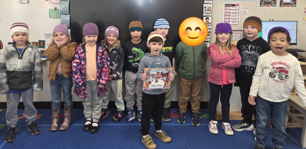 PreK students wearing winter hats