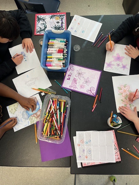 Students creating artworks for the Azalea Festival Youth Art Contest 