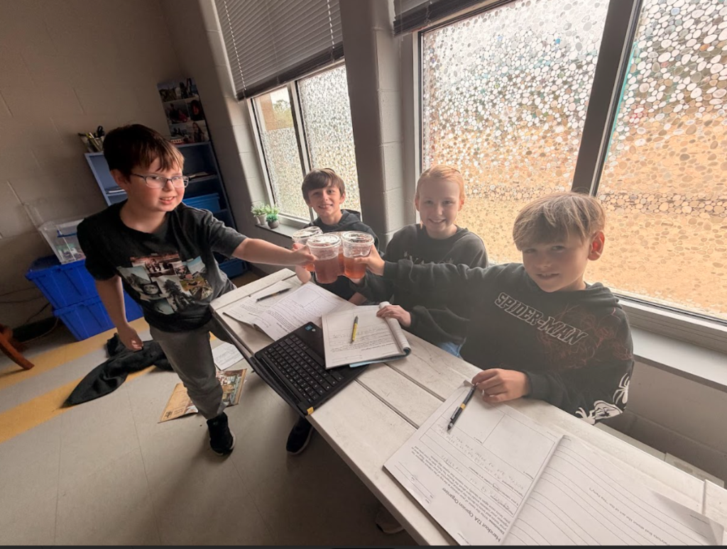 4th graders drinking tea