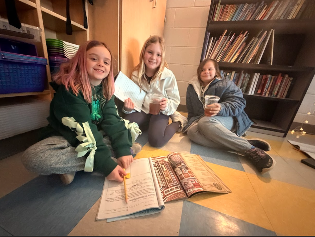4th graders drinking tea
