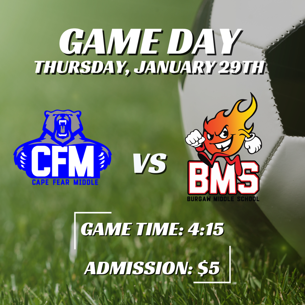 Boys soccer play at Burgaw Middle School at 4:15, tomorrow, Thursday, January 29th