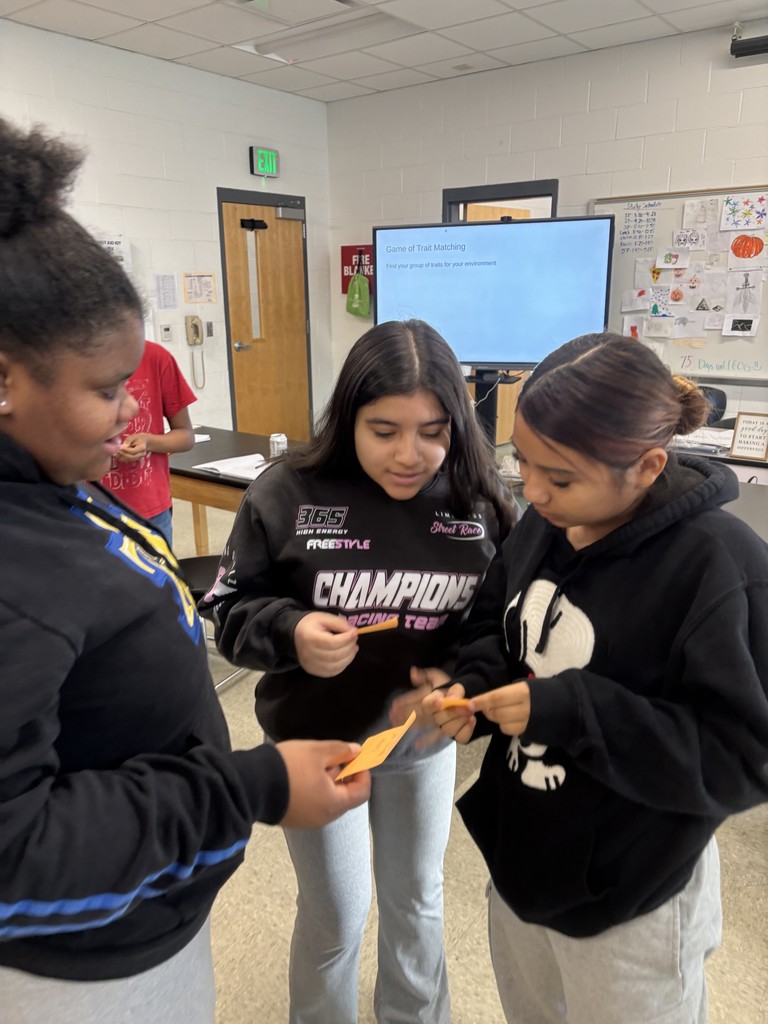 Students in Ms. Harris’ 8th-grade class matched traits to environments in an evolution/Earth history game — great teamwork and lots of laughs! 
