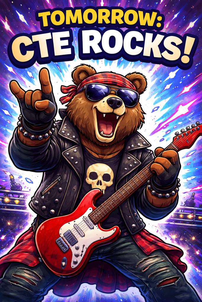 🎸 TOMORROW: CTE ROCKS! 🎸 Grizzlies, get ready to ROCK OUT! 🤘