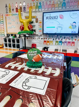 first graders working in super bowl classroom activities