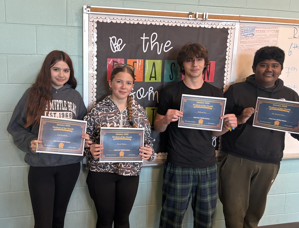 8th grade students of the month for January