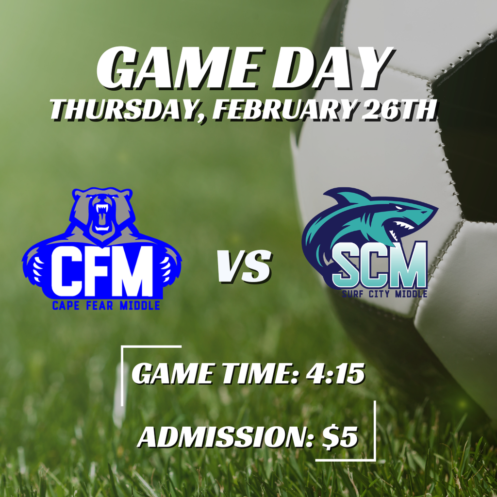 Boys soccer game tomorrow away against Surf City Middle.