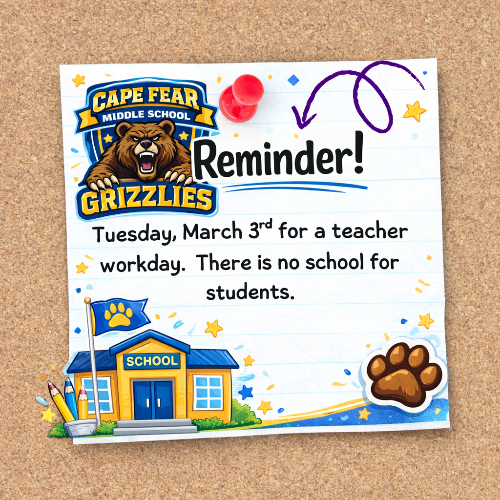 Reminder: Tuesday, March 3rd is a teacher workday. No school for students.