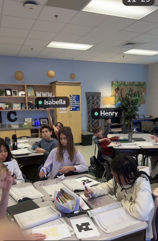 5th graders using Plickers during math test review