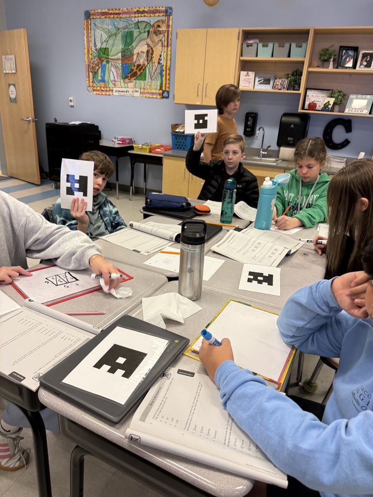 5th graders using Plickers during math test review