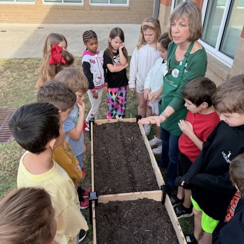 first graders doing a plant lesson with the master gardeners 