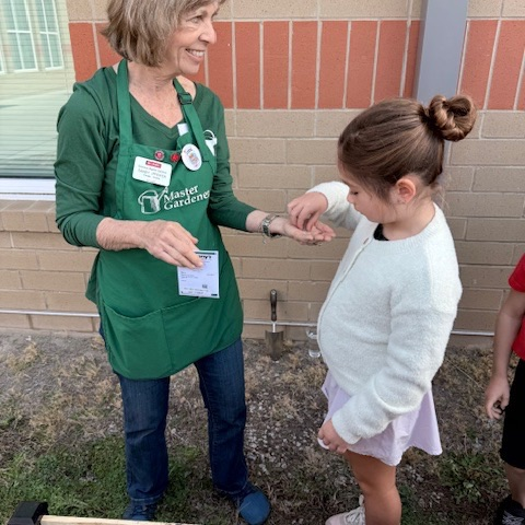 first graders doing a plant lesson with the master gardeners 