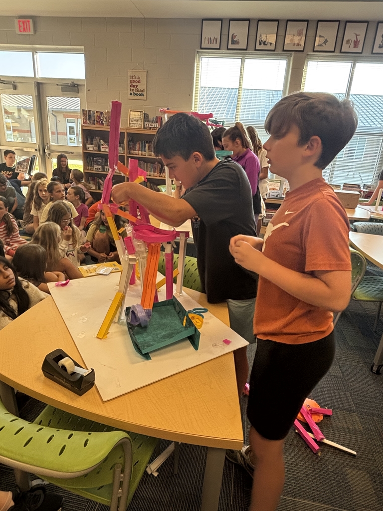 5th grade groups testing their paper rollercoaster designs