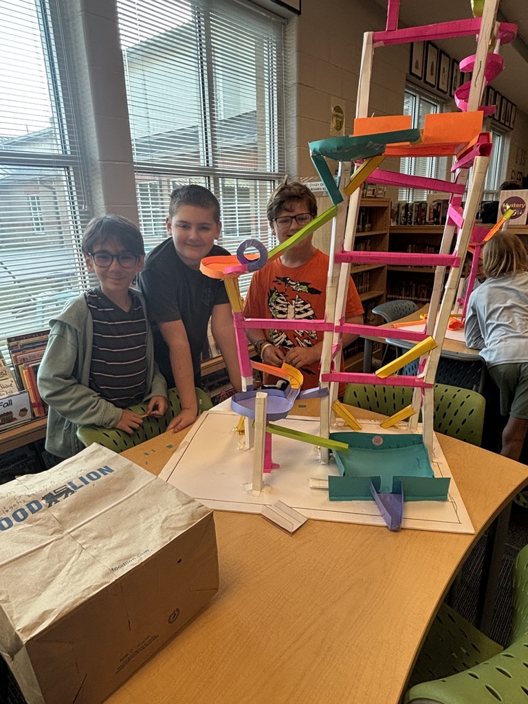 5th grade groups testing their paper rollercoaster designs