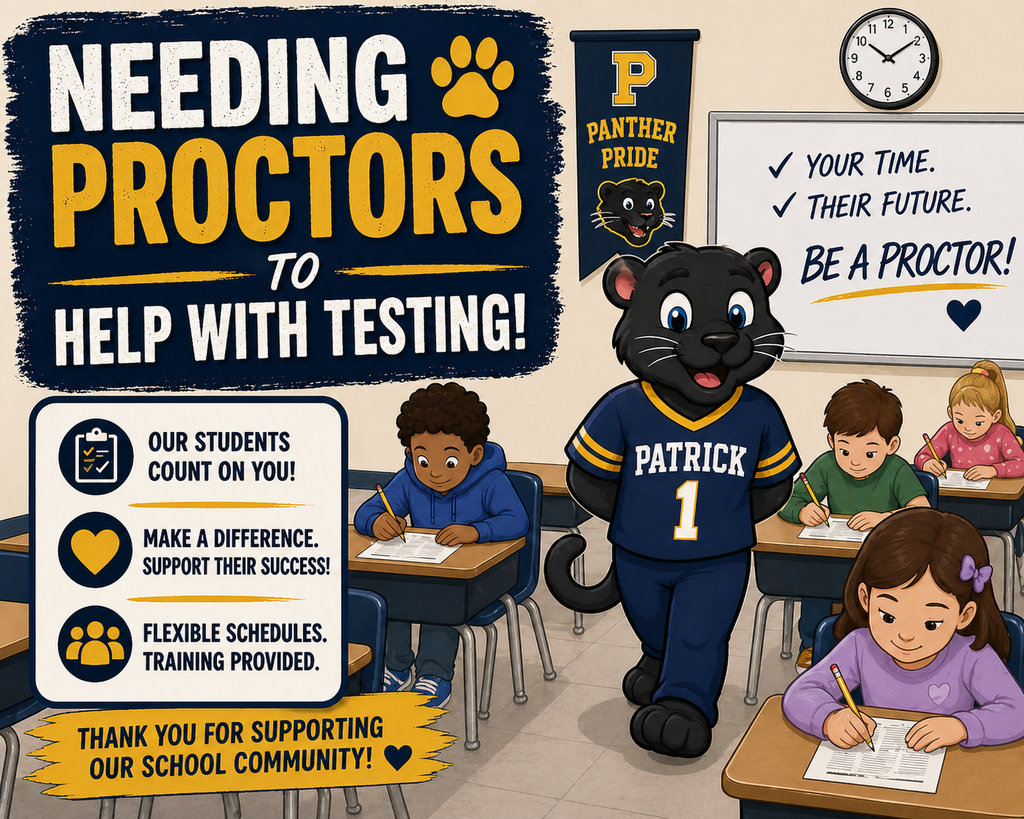 panther mascot walking around monitoring students taking a test
