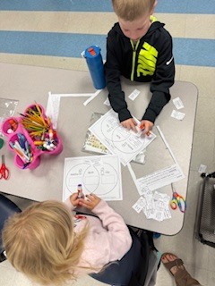 1st graders working on comparing two texts