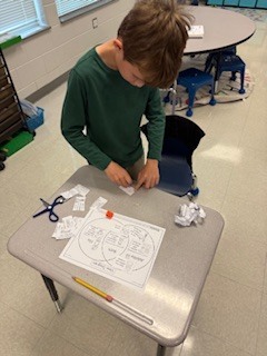 1st graders working on comparing two texts