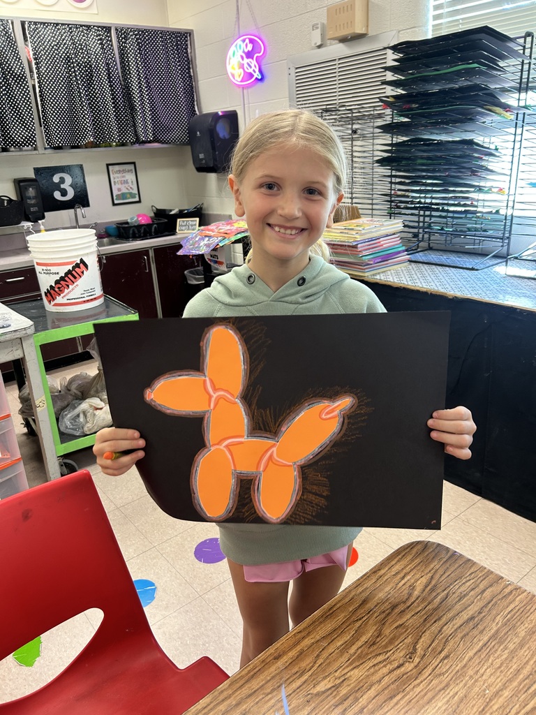 Have you heard of Jeff Koons? He is an American artist known for his sculptures and paintings that explore pop culture, and nostalgia. His work often features everyday objects, like balloon animals, meticulously crafted in stainless steel with mirror-finish surfaces. Check out 3rd Grade's renditions!