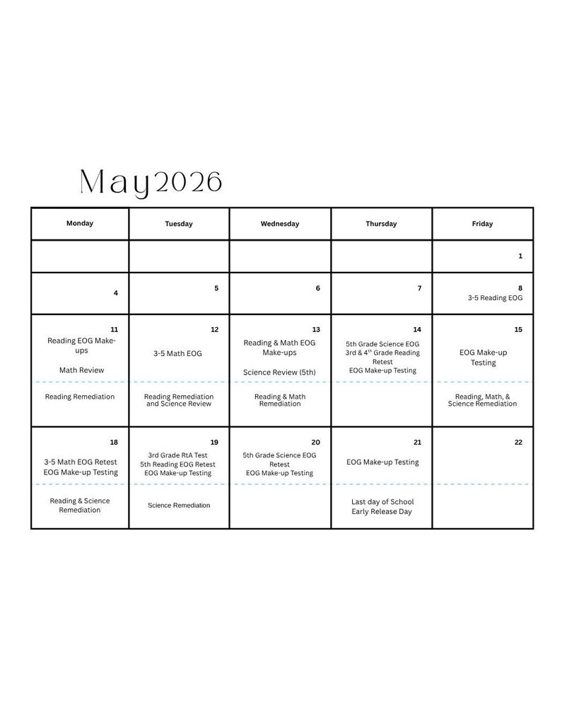 Testing calendar