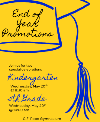 yellow background with outline of graduation cap and info about promotion ceremonies