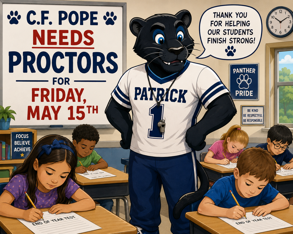 panther mascot monitoring students as they take a test