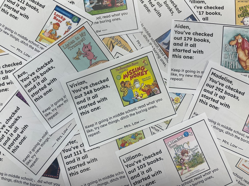 paper cards with book information on them