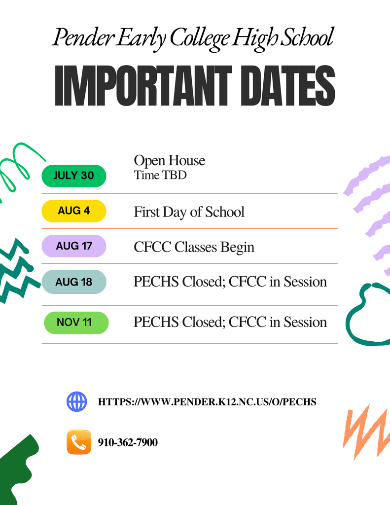 PECHS Summer Important Dates