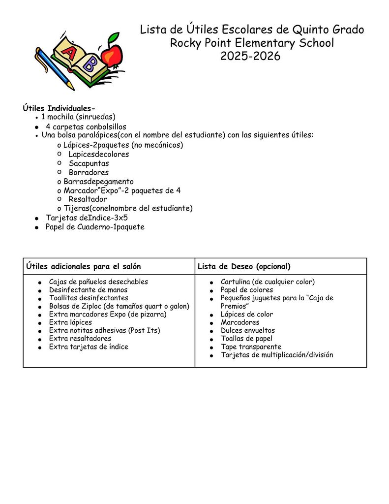 supply list